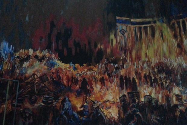 Фрагмент діорами Романа Бончука показує бої на вулиці Грушевського у Києві