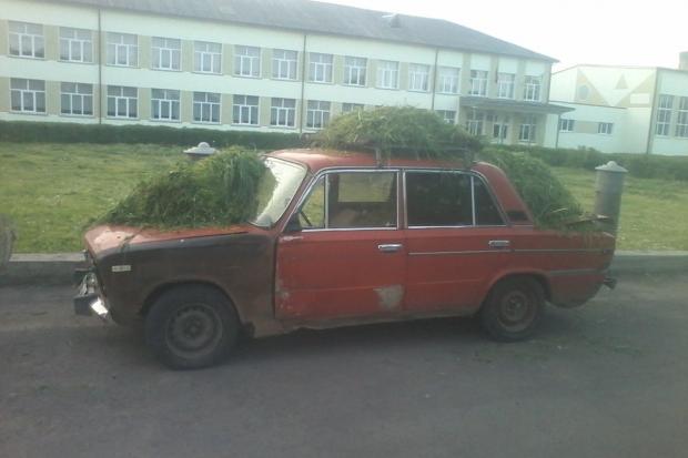 Завантажений травою автомобіль готовий до відправлення | Фото: Калуський Формат/Вконтакте