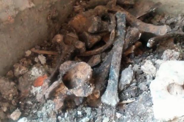 Кістки будівельники склали на новому будівництві у куті | Фото: Скріншот з Youtube