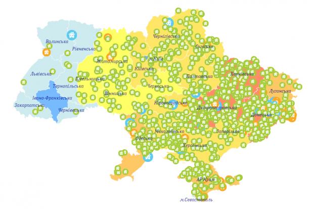 На карту вже нанесли 28 міст, 48 містечок, 801 селищ і сіл. Дані будуть оновлюватися