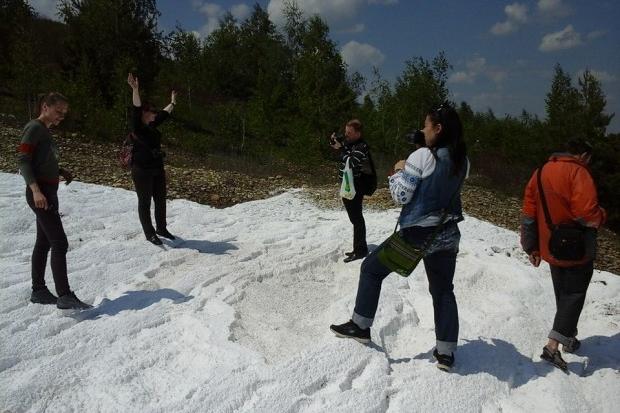Найбільшою атракцією екскурсії стали висоли мірабіліту на хвостосховищі №2 | Фото: Калуш туристичний/Facebook