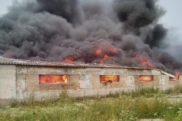 Ілюстрація. Вогнем пошкоджено покриття ангару, знищено та частково пошкоджено будівельні матеріали. 
