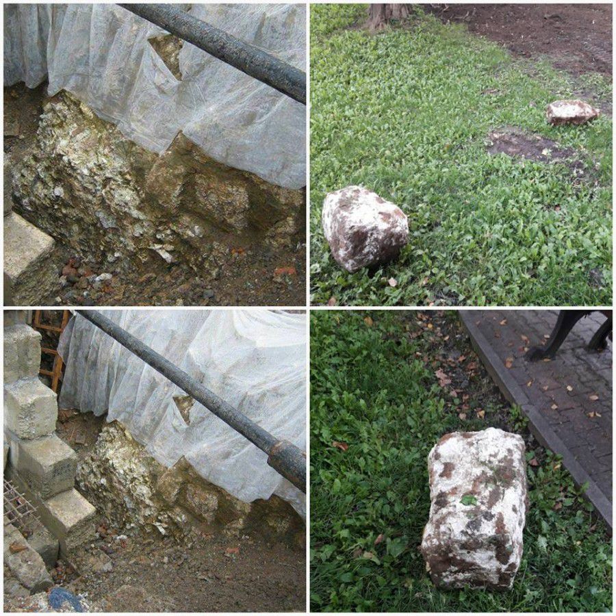 Справа &mdash; випадково знайдені під час земельних робіт на Валах камені з Станіславської фортеці | Фото: Марія Козакев