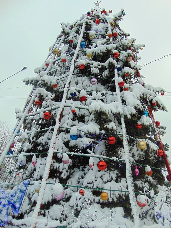 Головна ялинка міста гарно прикрашена, а сніг додав їй особливого шарму
