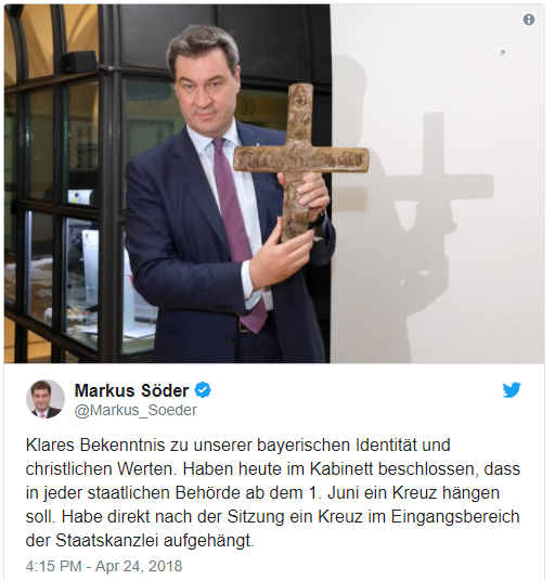 Приміщення навчальних класів та суддів у традиційно католицькій Баварії уже мають вимогу розміщувати хрест на стінах