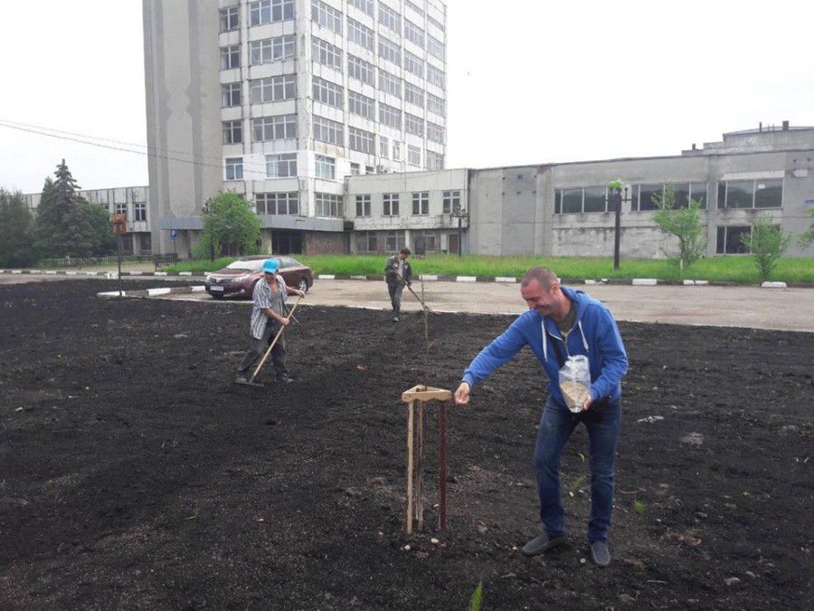 Активісти висіяли траву, скориставшись сприятливою погодою