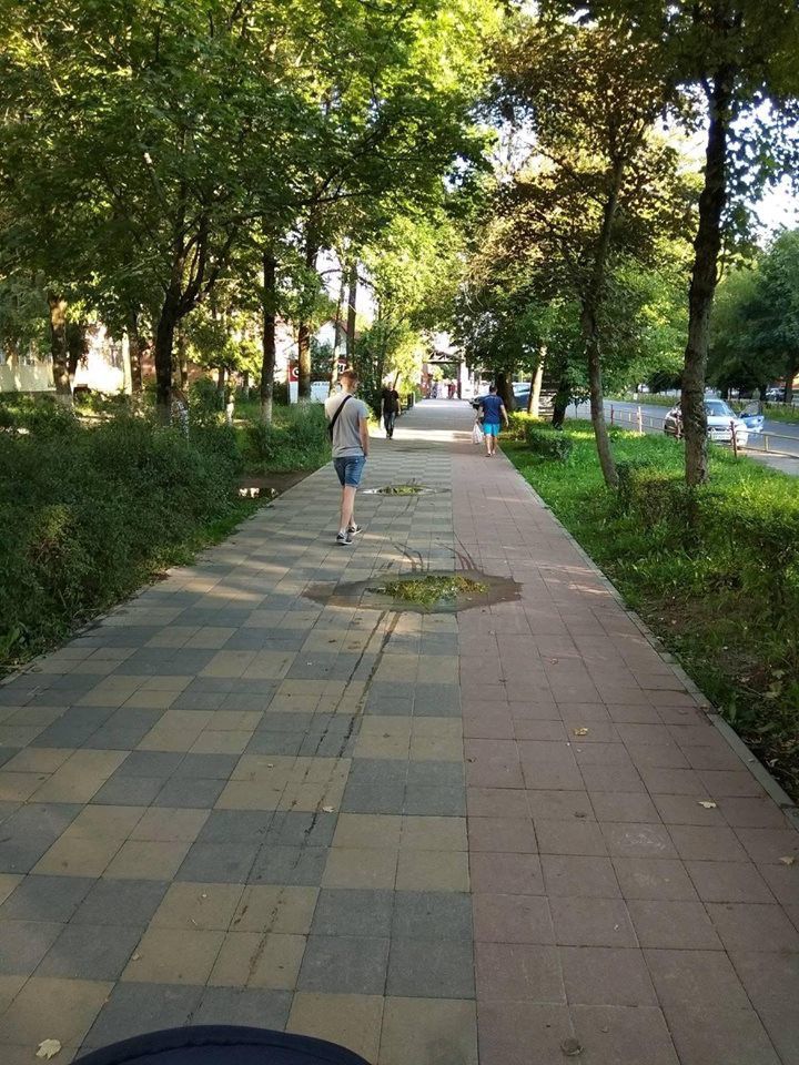 На новій тротуарній плитці затримується вода і почала рости трава