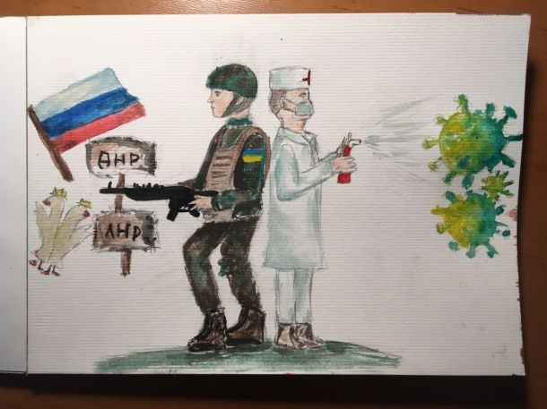 Малюнок Ірини Коваль, присвячений Воїнові та Лікареві