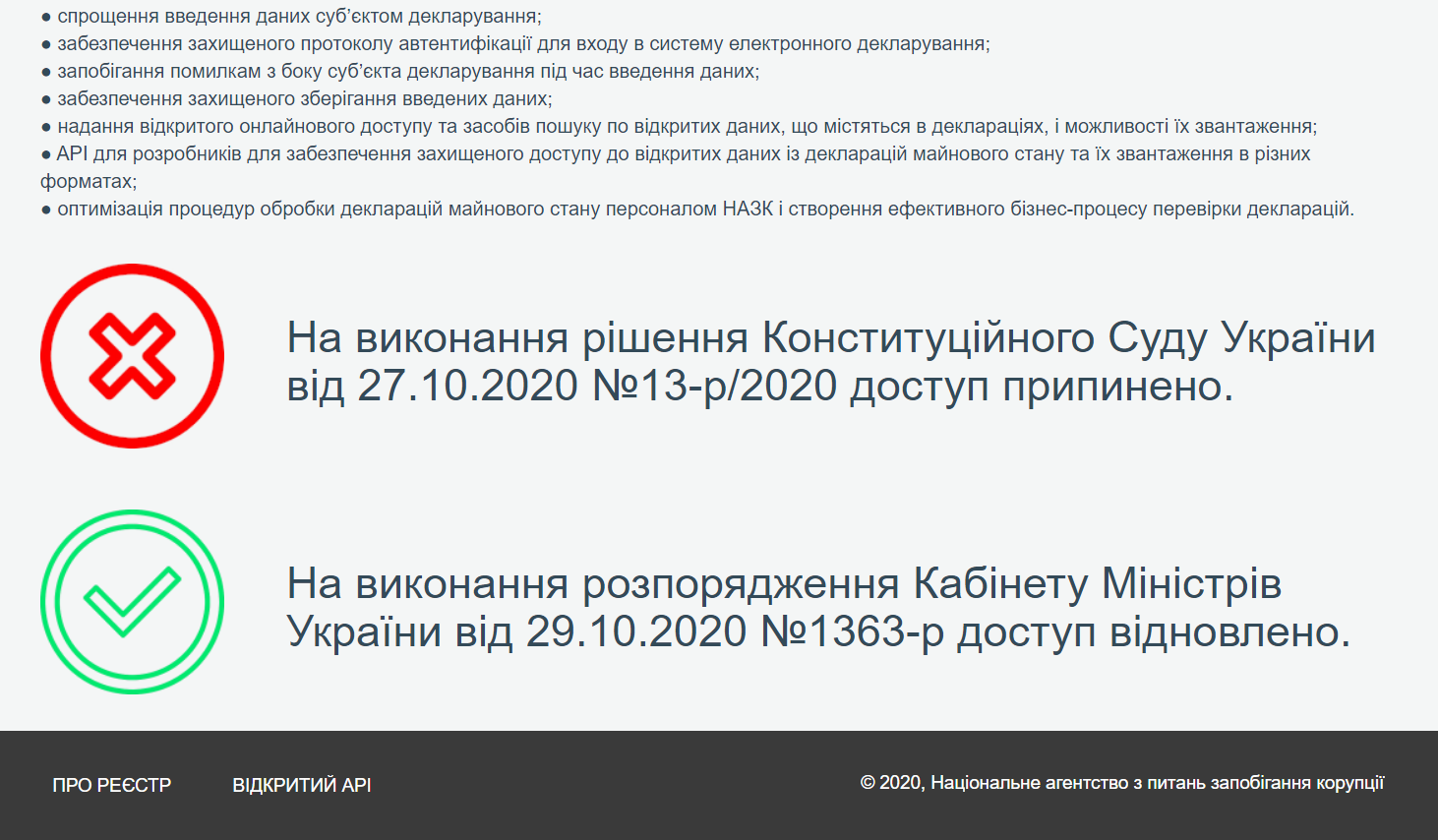 Станом на ранок 30 жовтня реєстр електронних декларацій відновив свою роботу