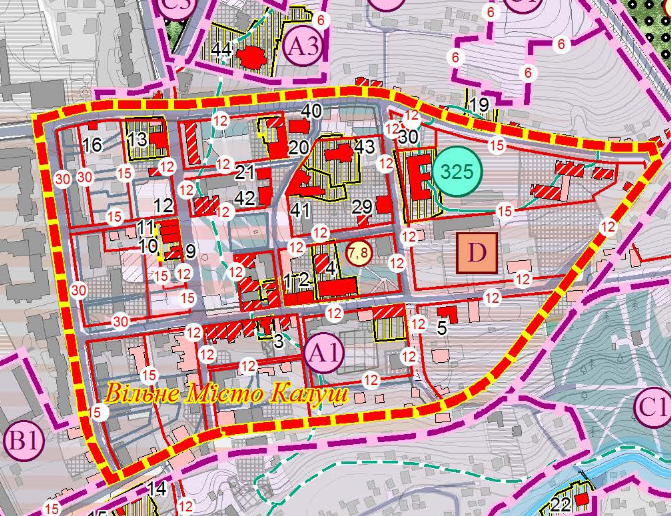 Частина кінотеатру (до вулиці Підвальної, включаючи готель «Асторія») — в зоні з висотністю забудови 30 метрів