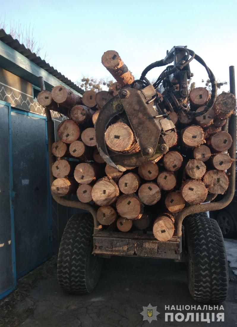 Транспортні засоби з лісоматеріалом вилучено до відділку поліції.