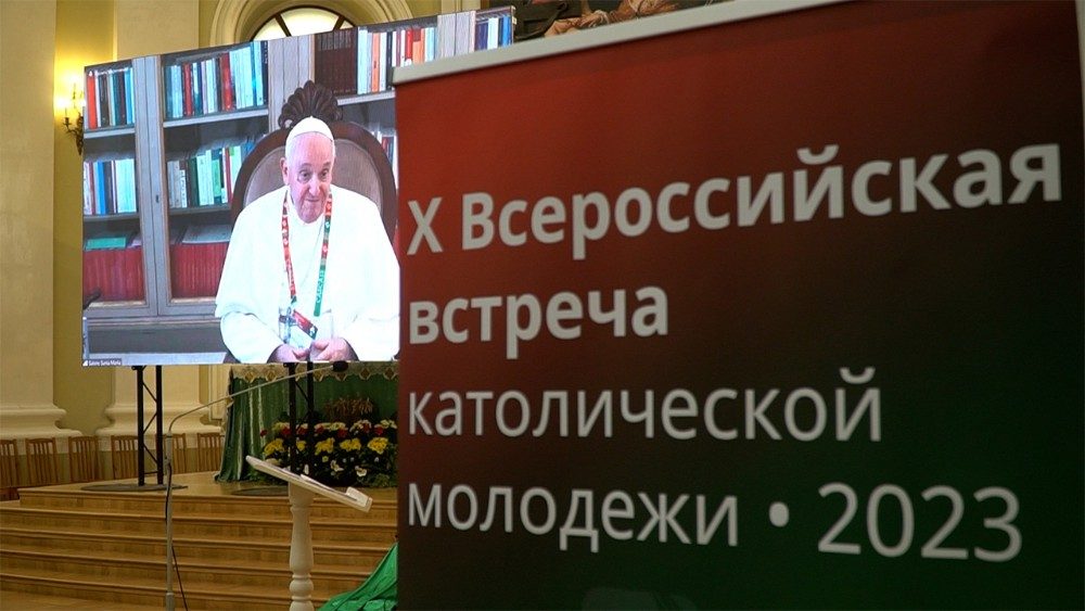 Телеміст за участі Папи Франциска на Х Всеросійської зустрічі католицької молоді в Санкт-Петербурзі. Фото: Vatican News