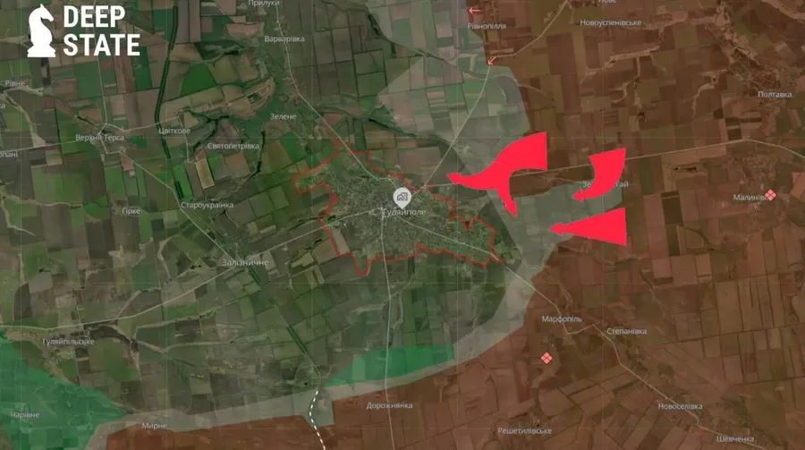 Ворог суттєво загальмував у напрямку Гуляйполя. Фото: мапа DeepState