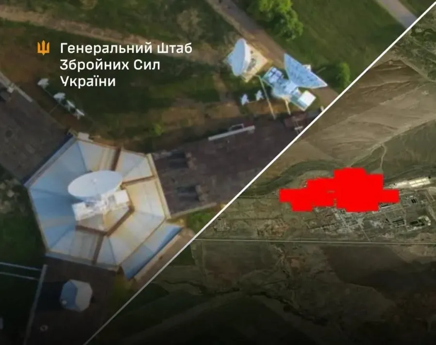 Зафіксовані критичні ушкодження Центр космічного зв'язку "Владимир". Ілюстроване фото: Генштаб ЗСУ